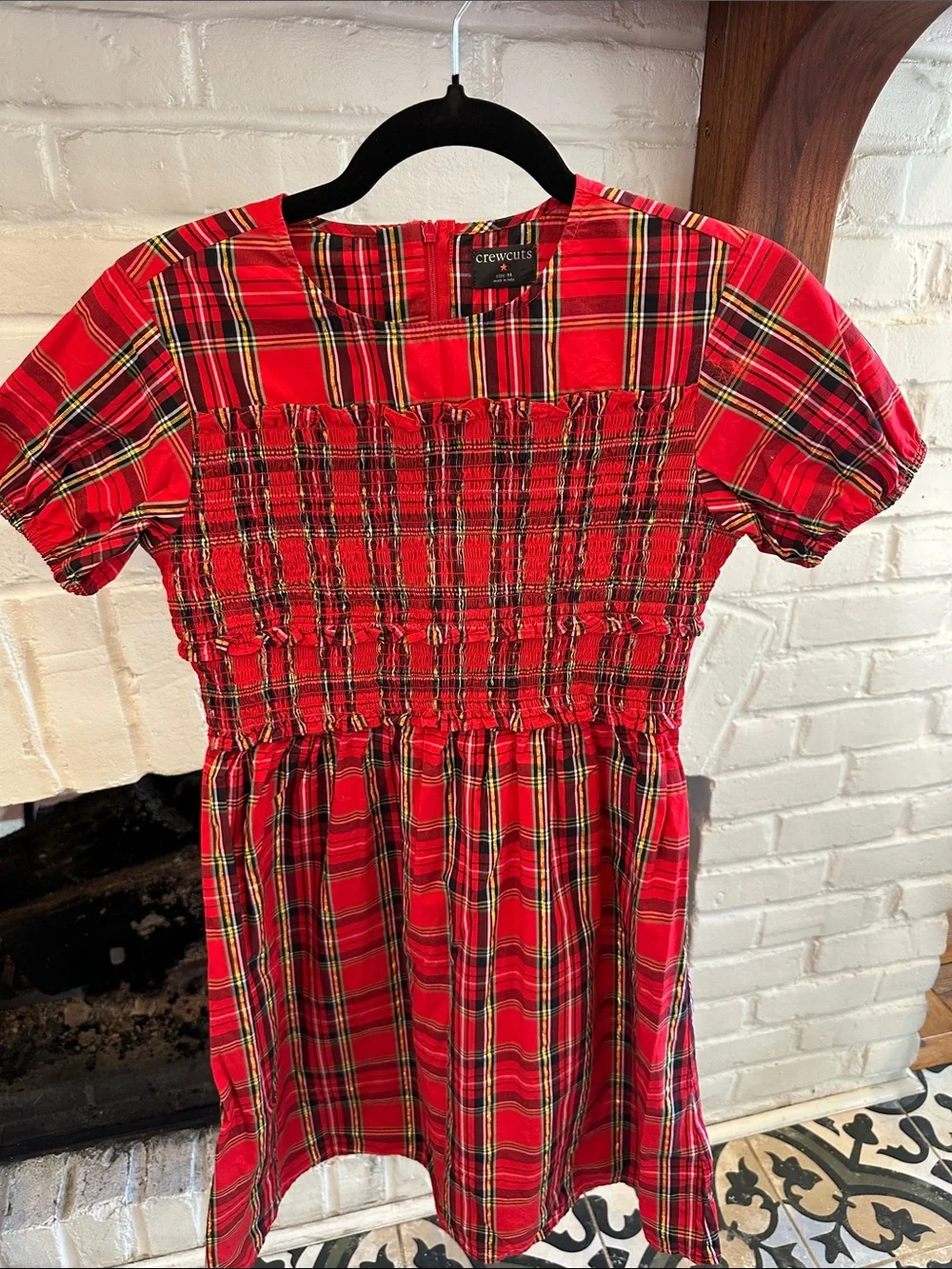 Crewcuts Red Plaid Smocked Short-Sleeve Dress